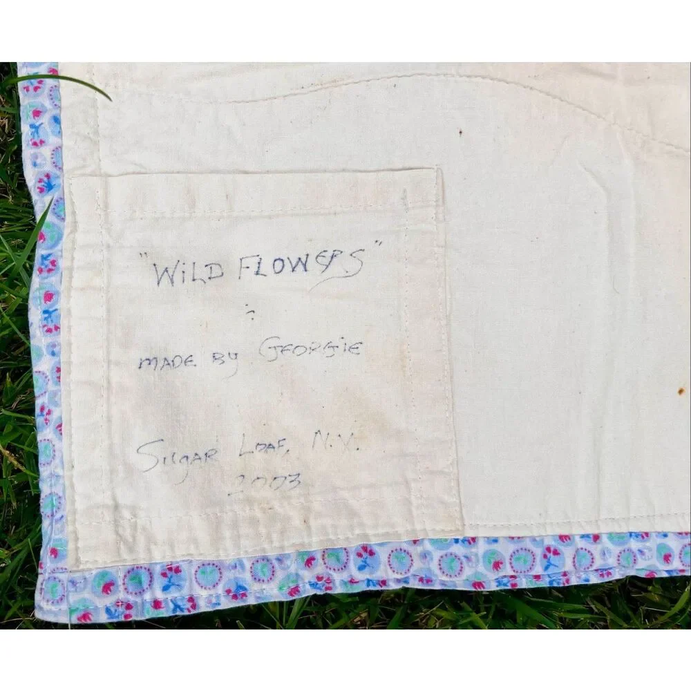 Handmade Signed Wildflower Scrappy Baby Quilt Blanket Sugarloaf, NY 2003